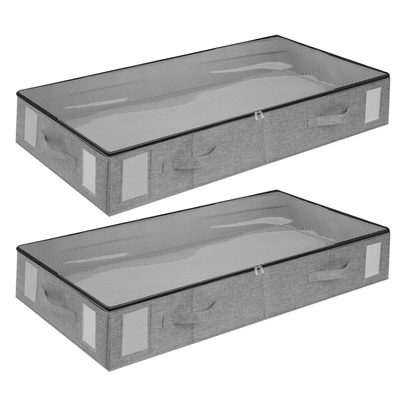 2 Pack Underbed Storage Containers – Stackable Closet Organizer, Foldable Box, Sturdy Support, Large, Neutral, Bedroom For Clothes, Blankets, Pillows, Shoes