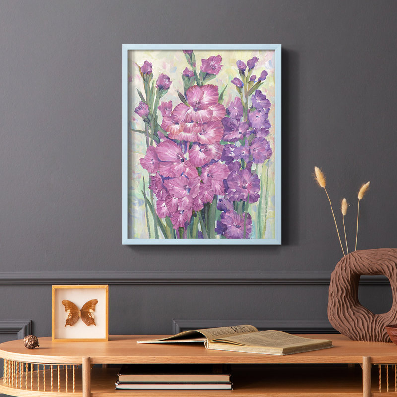 Gladiolas Blooming I, reproduction encadrée - bois massif, Bleu, H 10 po x l 8 po
