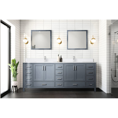 84" W X 22" D Dark Grey Bath Vanity With Cultured Marble Top & Faucet - Soft Close, Scratch- And Stain-, 2 Cabinets 14 Drawers For Organization Double 84in. 22in. Scratch Stain Finish, Luxury Style