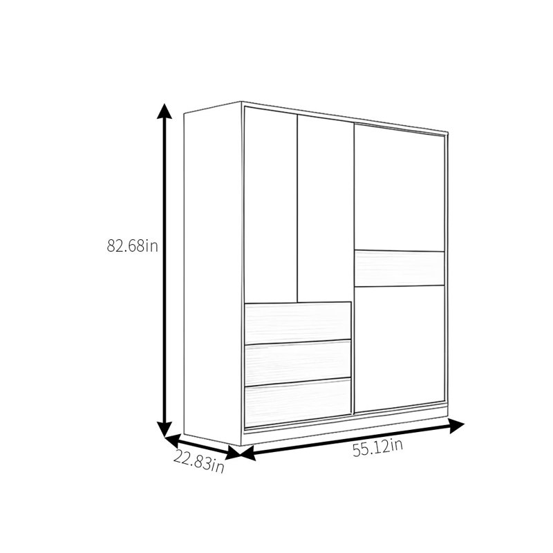 Garde-robe simple bicolore à pousser et tirer, H 82,68 po x l 55,12 po x P 22,83 po