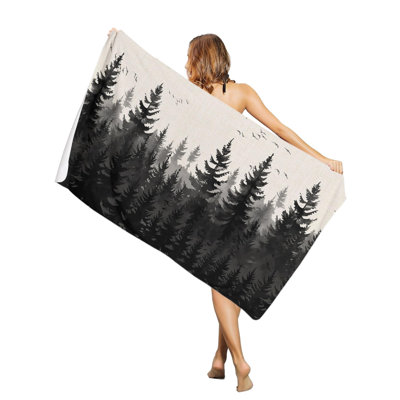 Serviette de plage surdimensionnée, motif aquarelle vintage forêt, arbres et oiseaux, idéale pour la piscine. Grande couverture de plage absorbante à séchage rapide, douce et antisable, parfaite pour les voyages et la natation. Lin rétro, 76 x 152 cm. Un sac en toile assorti à la serviette de plage vous sera offert.