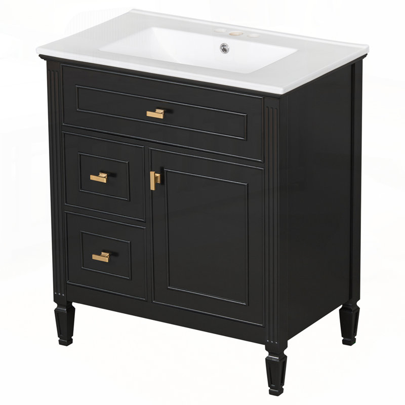 Meuble-lavabo polyvalent avec plusieurs tiroirs et tablette réglable, Noir