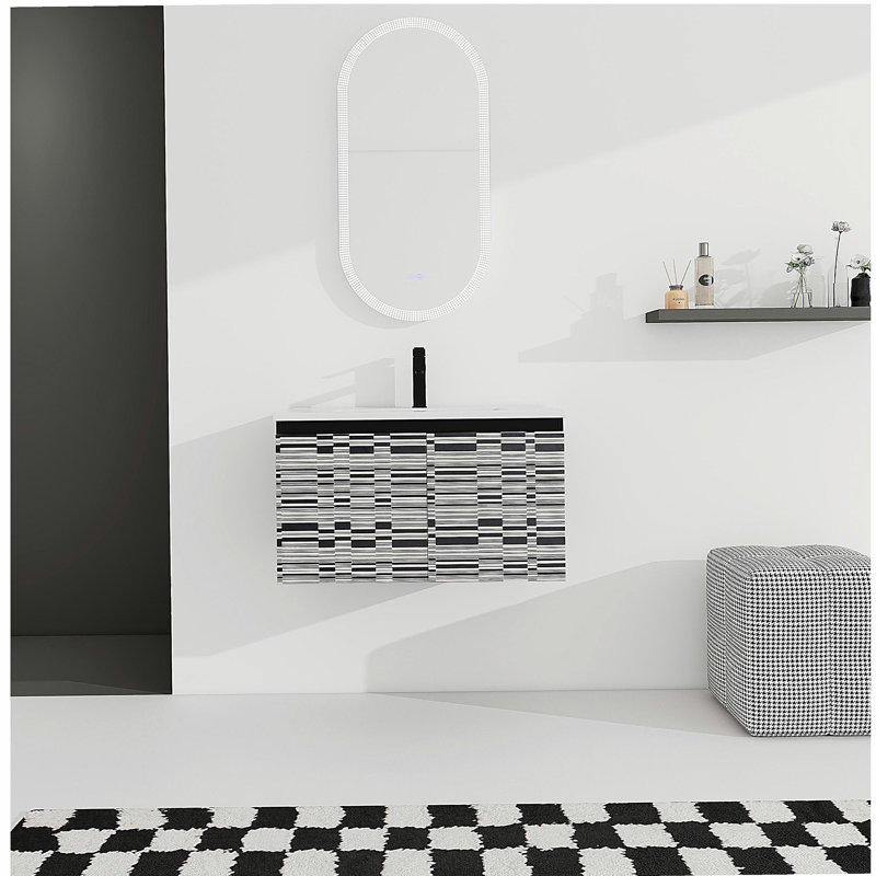 Meuble-lavabo mural flottant 30 po avec lavabo en céramique et portes d'armoire à fermeture en douceur