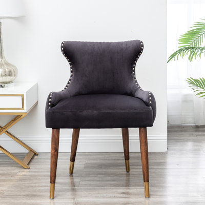 Chaise d'appoint - Revêtement en velours avec mousse dense, capitonnage à boutons, garniture en métal aux pieds ton uni contemporain