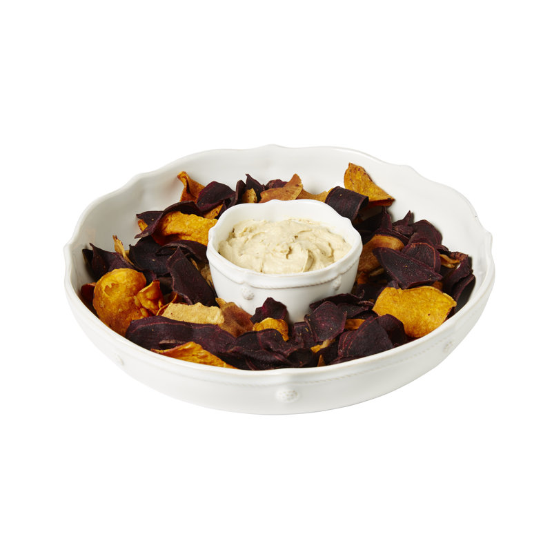 White Ceramic Scalloped Chip and Dip Server