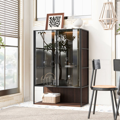 Vitrine lumineuse avec porte en verre trempé, armoire vitrée à DEL en métal, style minimaliste moderne, pour le salon, le bureau