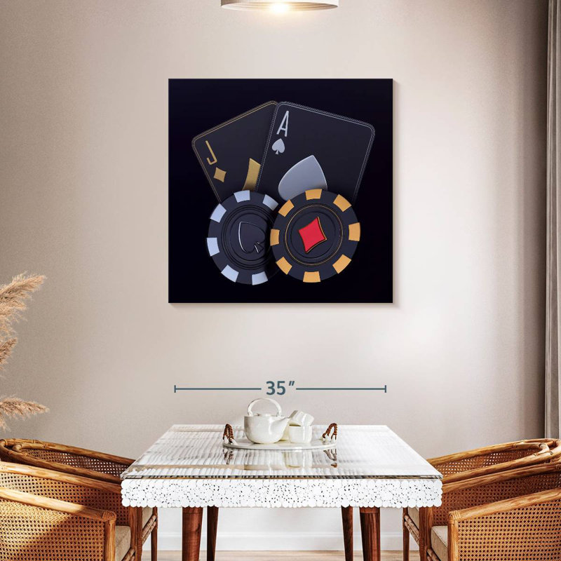 Arney Black Playing Cards And Chips, 36" H x 36" W