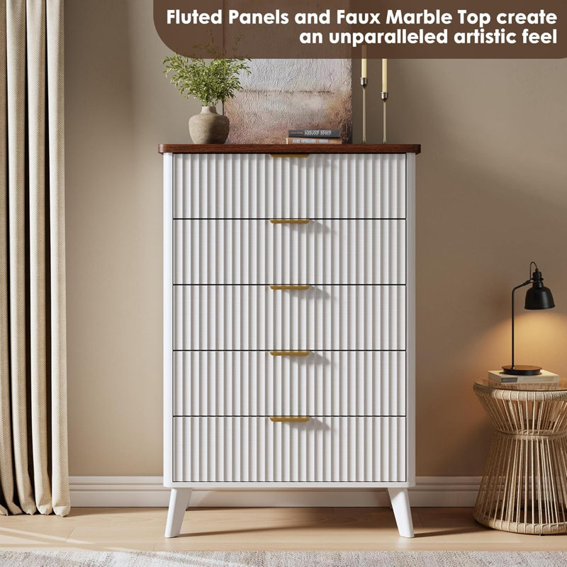 5 Drawer Dresser, White