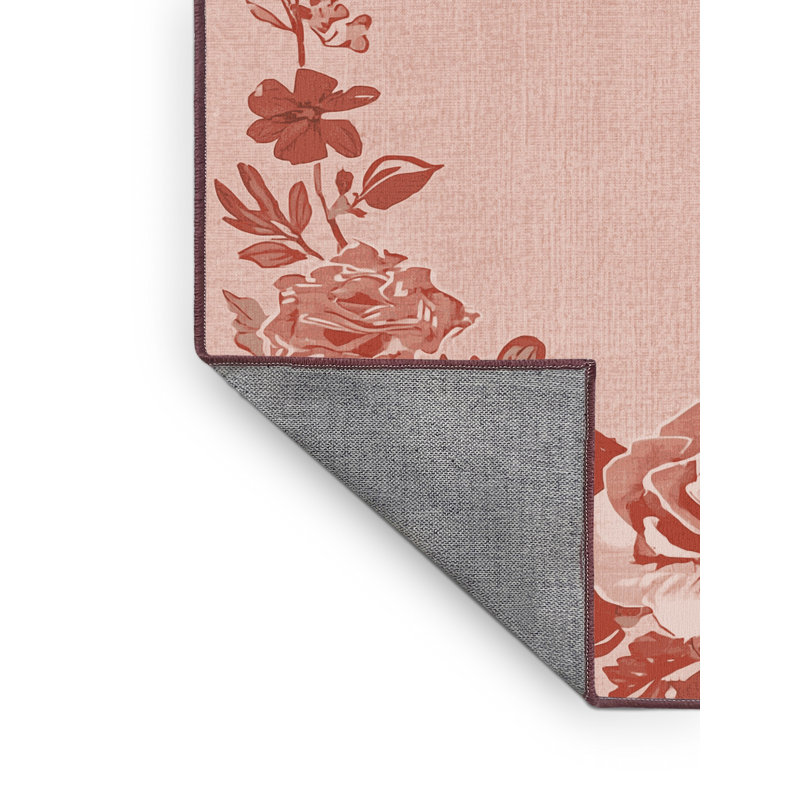 Tapis rose et rose moderne lavable à la machine à motif abstrait Dyal Valentines, 2 x 3