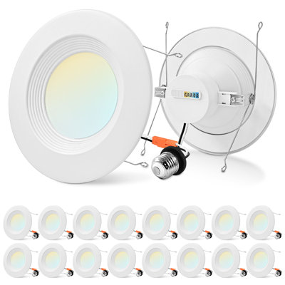 Luminaire encastré DEL Luxrite 5/6 po, 17 W = 90 W, 1 500 lumens, 5 CCT, à intensité variable, calibre humide, paquet de 16 déflecteurs