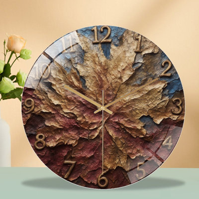 Horloge avec feuille d'automne texturée - horloge murale moderne en verre 12 po