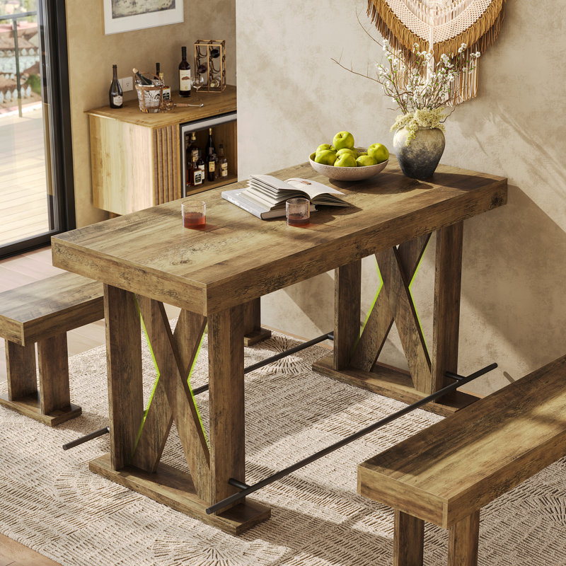 Table de bar à hauteur de comptoir, table de pub en bois de 63 pouces avec repose-pieds en métal pour la cuisine