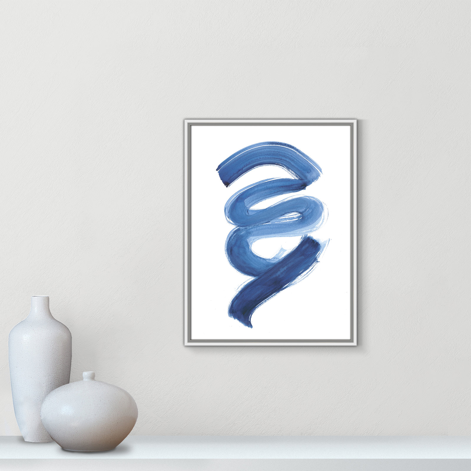 Slinky Indigo I by Filippo Ioco - Painting Print, White Framed Canvas, 25.5" H x 19.5" W x 2" D