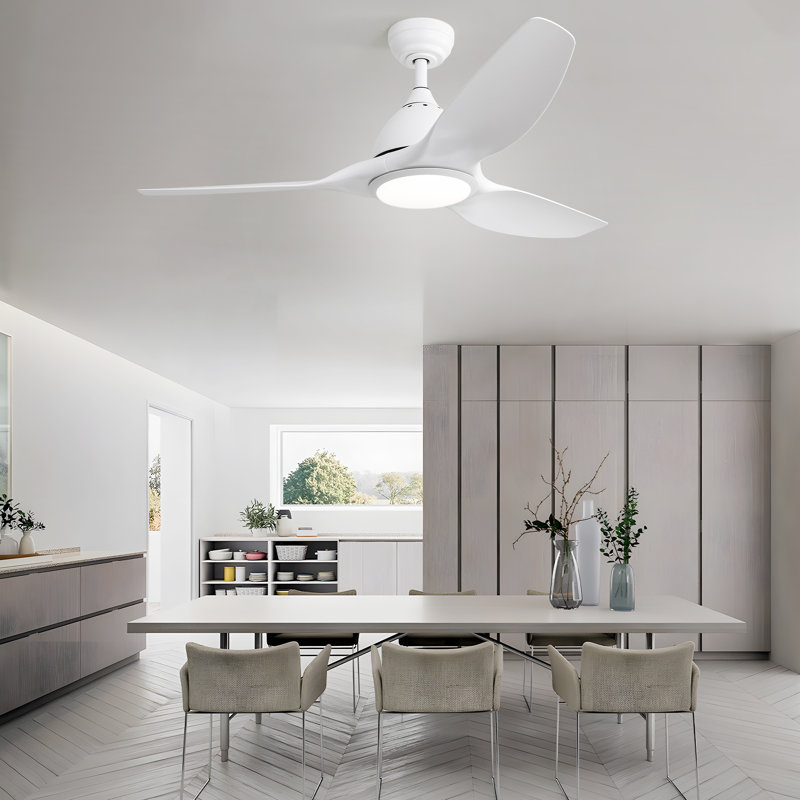 Ventilateur de plafond moderne à 3 pales de 52 po avec lumières DEL et télécommande Lakenzie, blanc, Blanc, Blanc