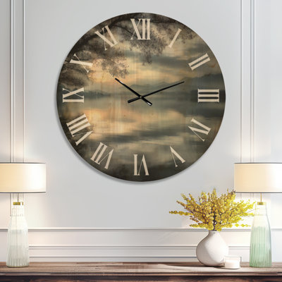 Extra Large Nature Wooden Wall Clock – Serene Lake at Dawn with First Light