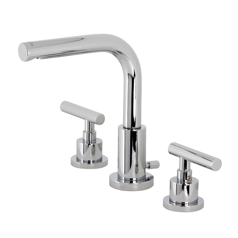 Kingston Brass Manhattan Two-Handle 3-Hole Deck Mount Widespread Bathroom Faucet with Brass Pop-Up Drain, Polished Chrome