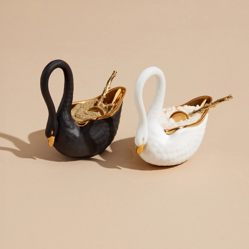Swan Salt Cellar, White/Gold