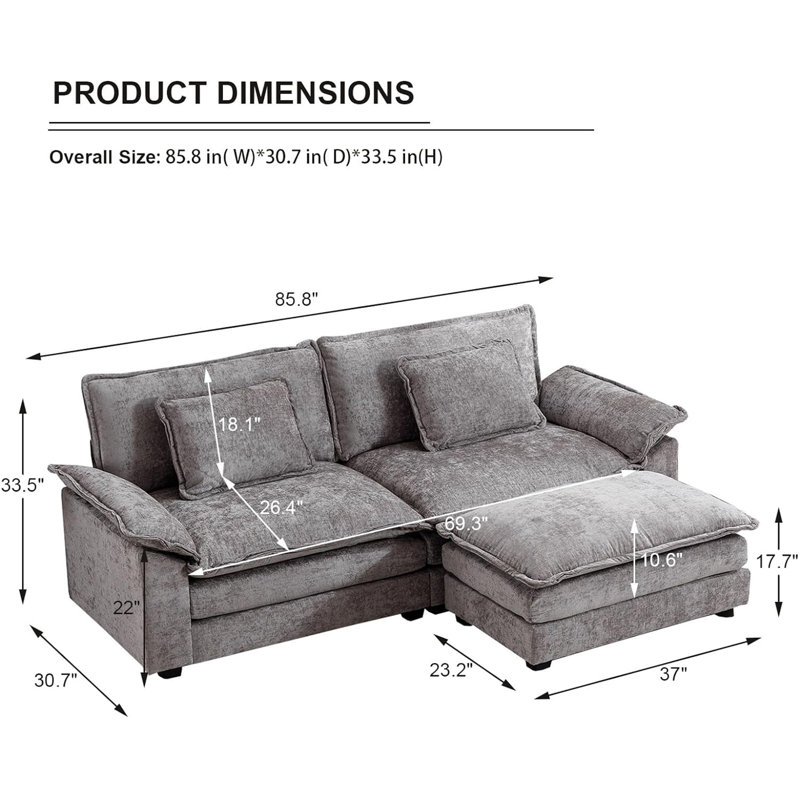Pavkovic 85.8'' Upholstered Sofa, Gray Chenille