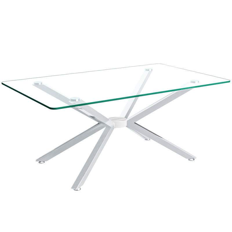 Stylish 40.42" Rectangular Clear Tempered Glass Coffee Table With Silver Metal Legs, Stable And Functional For Multiple Rooms Rectangular, Glass, Table, Modern Style, Adjustable Quick Installation,