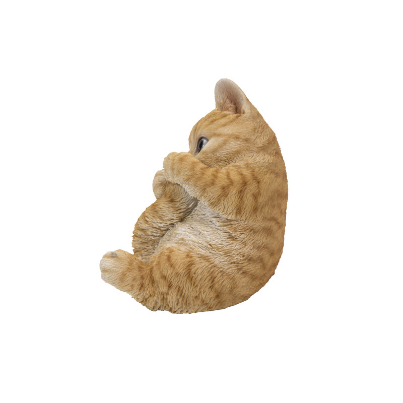 Adorable Orange Tabby Kitten Playing with Tail Garden Statue