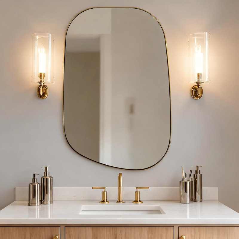 Huldrik Asymmetrical Irregular Bathroom Vanity Mirror | Stainless Steel Frame, 36" x 24", Brushed Gold