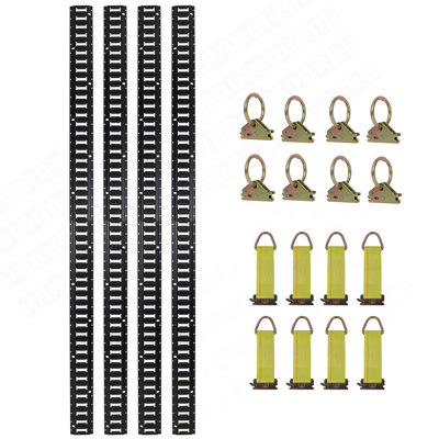 8Ft E Track Tie-Down Rail Kit,Indoor E Track 8' (4 Pack) For Garages, Vans, Trailers, Motorcycle Tie Downs, ATV Mountings, 8 X Steel O-Ring Anchors And 8 X Rope Tie Offs,Heavy Loads UP To 2,000Lbs