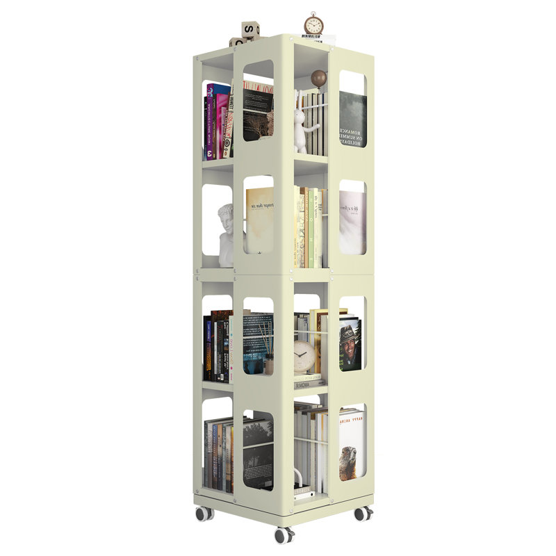 4-tier Rotating All-steel Bookshelf With 360° Wheels – Large, Sturdy, And Spacious Yellow Book Rack, Easy To Assemble"