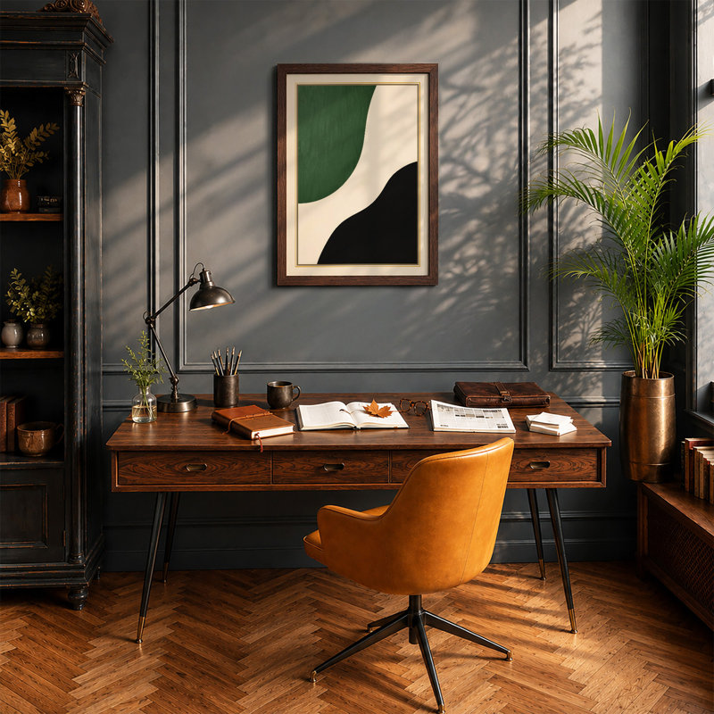 Curved Forms In Balance Minimalist - Print, A2 - 59.4 x 42.0 cm, Walnut