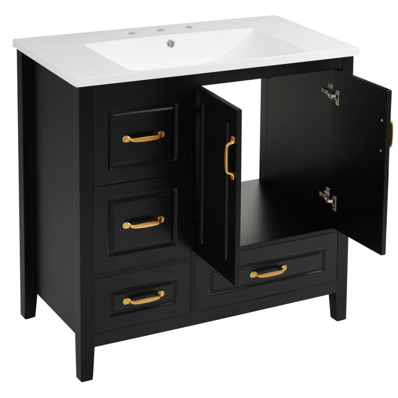 Meuble-lavabo 36 po avec lavabo, portes et tiroirs à fermeture en douceur, Noir