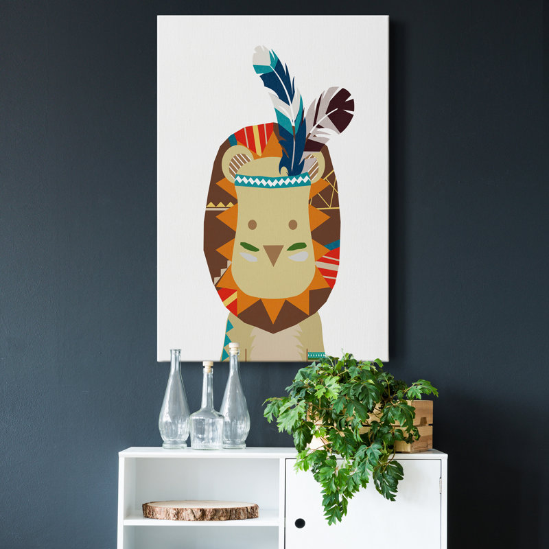 Boho lion - impression d'art graphique, H 60 po x l 40 po x P 1 po, Toile tendue, Pas de tapis