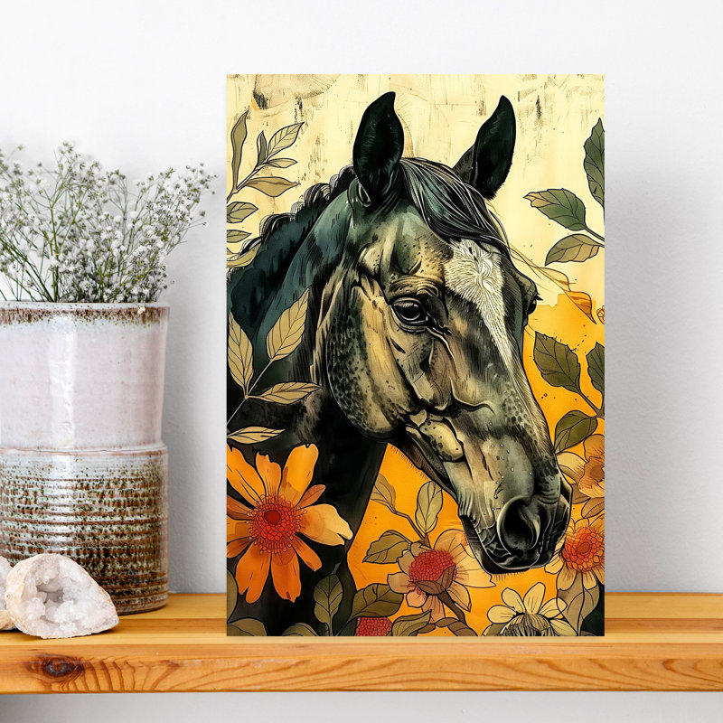 Élégant cheval floral Elegant Serene Vibrant Horse Autumn Flower Art mural, H 18 po x l 12 po