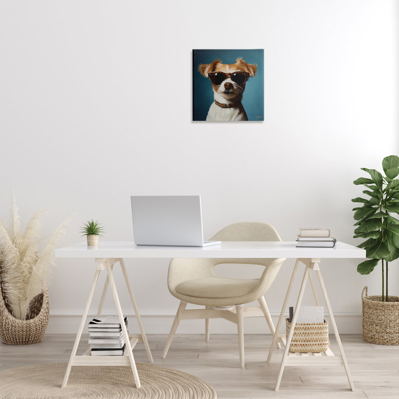 «Cool Dog» sur toile bleue par Roozbeh Bahramali, H 17 po x l 17 po