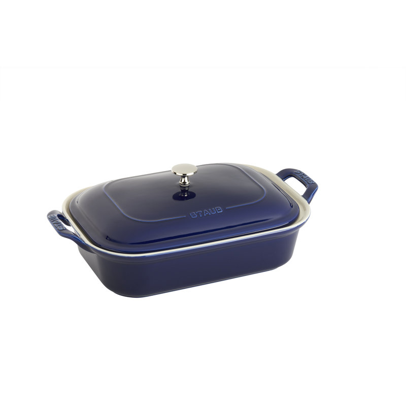 Staub Ceramics Rectangular Covered Baking Dish with Lid, Dark Blue