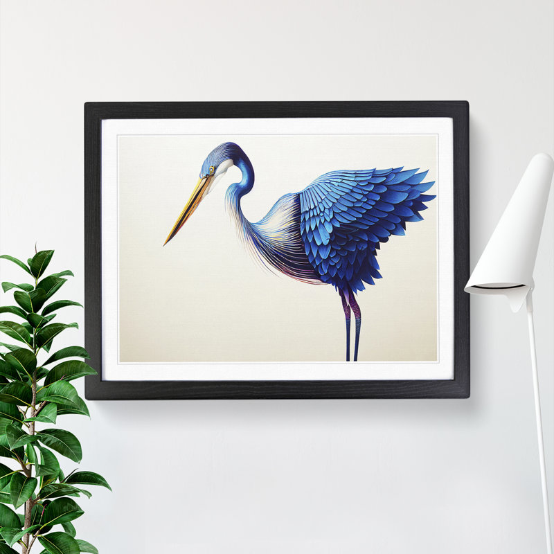 Heavenly Heron Bird - Single Picture Frame Print, 46cm H x 64cm W x 2cm D, Black