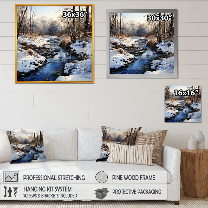 Winter Pond Tranquility - Fruits, art mural, Cadre doré simple, H 16 po x l 16 po x P 1 po