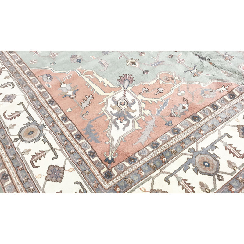 Tapis ivoire et rose noué à la main de haute qualité