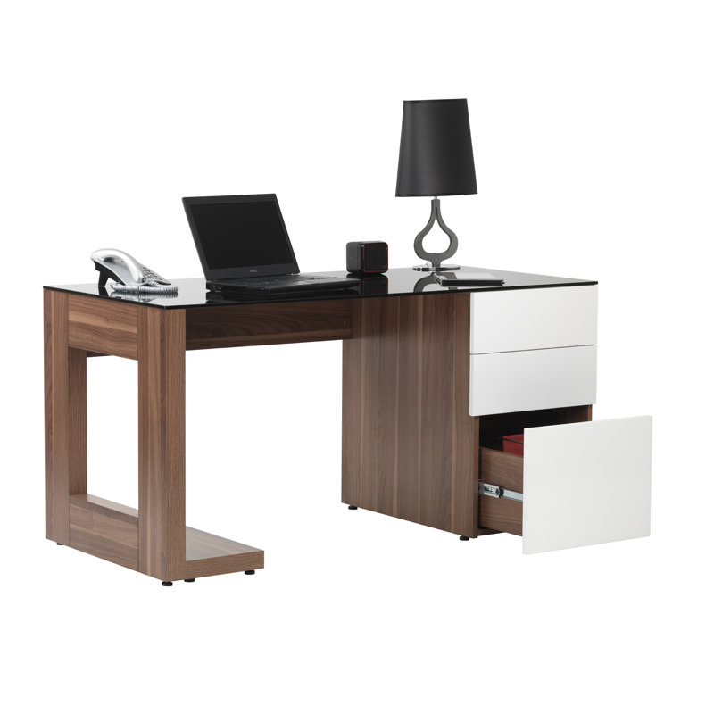 Glass Top Solid Wood Base Writing Desk