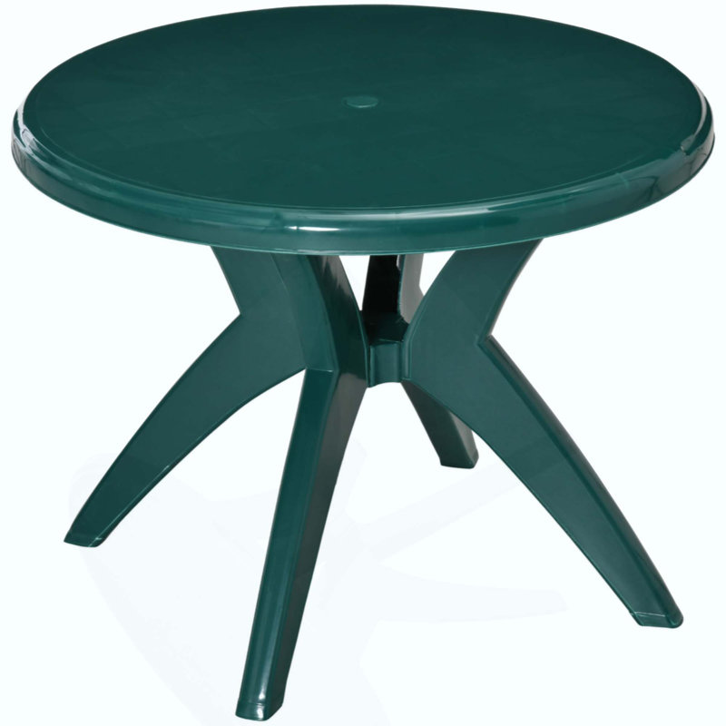 Table de patio ronde en plastique avec trou pour parasol, table de bistro d'extérieur, pour bar, jardin, cour, bord de piscine, cour