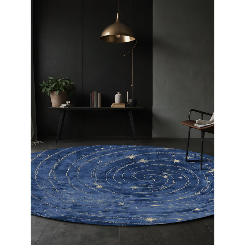 Tapis bleu soyeux et moelleux, Rond 8 pi