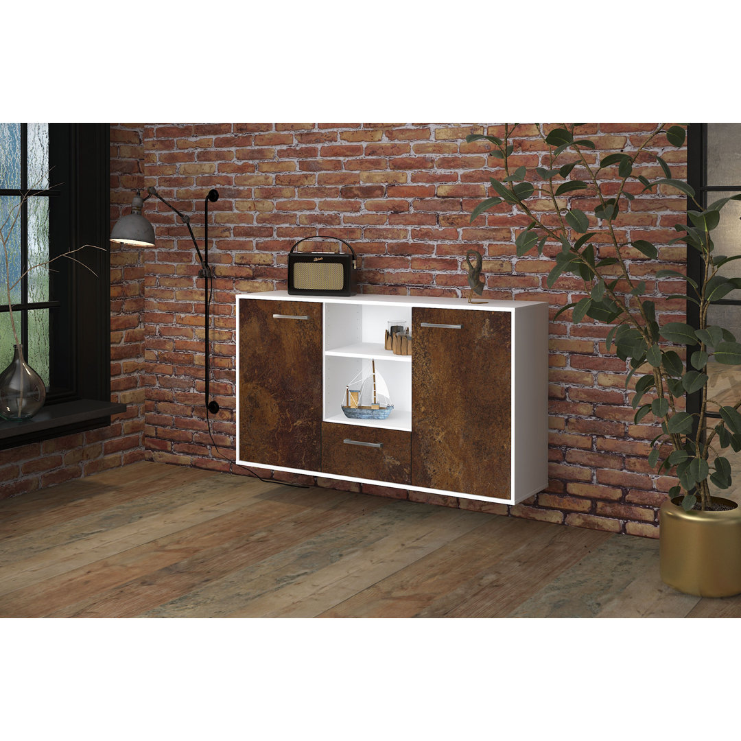 Sideboard Batya, Farbe: Mint/Weiß, Fliegend/Metallgriffe, Größe: 136x79x35 cm