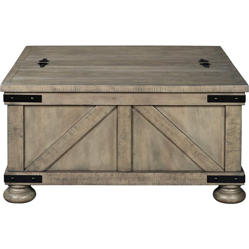 Gray Square Wood and Metal Lift-Top Coffee Table with Storage