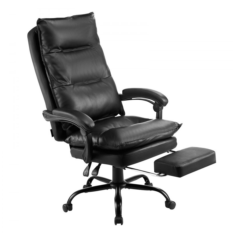 Fauteuil de direction avec repose-pieds, fauteuil de bureau supportant jusqu'à 180 kg avec coussin lombaire, fauteuil ergonomique robuste, fauteuil de bureau inclinable en cuir PU réglable en hauteur pour la maison ou le domicile.