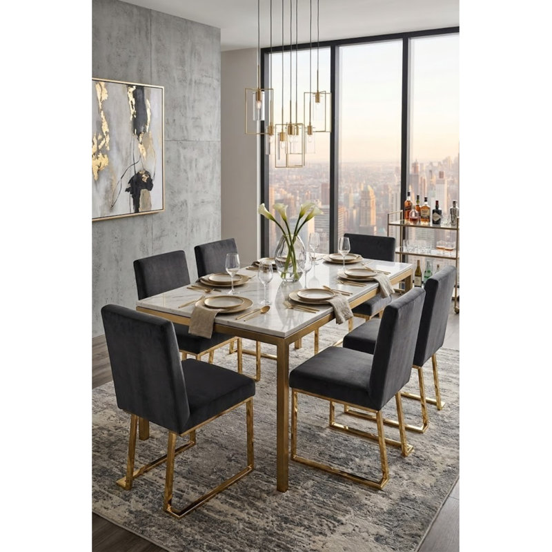 Dexter Upholstered Modern Velvet Dining Side Chair (Set of 2) – Upholstered Dining Chairs with Steel Legs, Luxurious Contemporary Kitchen & Dining Room Seating - Black Velvet with Gold Legs