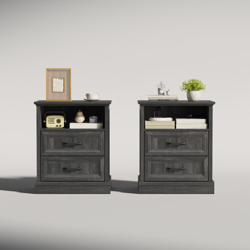 19.7" 2 Pieces Nightstand Set for Bedroom,Nightstans with Drawers, Gray