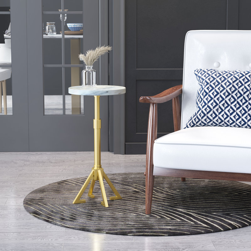 White Marble and Gold Metal Round Accent Table