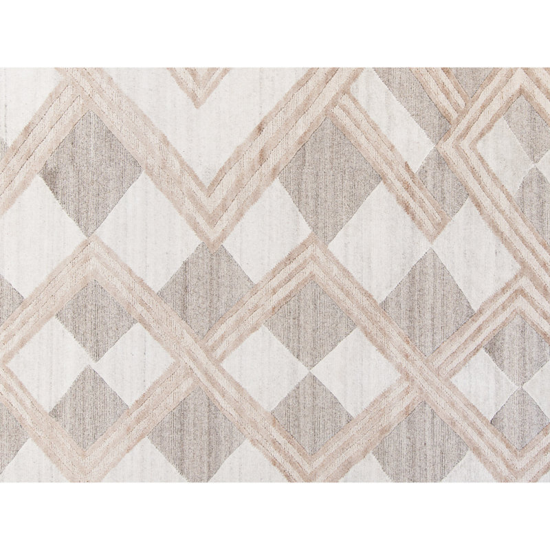 Hand Knotted Abstract Area Rug in Oyster/Cream, Rectangle 10' x 14'