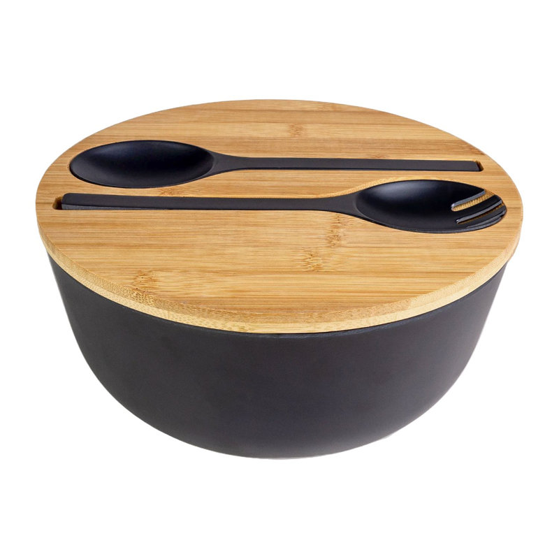 Latitude Run Atle Melamine Salad Bowl, Black
