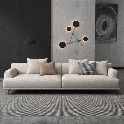 Canapé 82,6 po, canapé 3 places de salon, canapé moderne avec coussins de soutien profonds et accoudoirs larges, tissu en coton et lin, beige