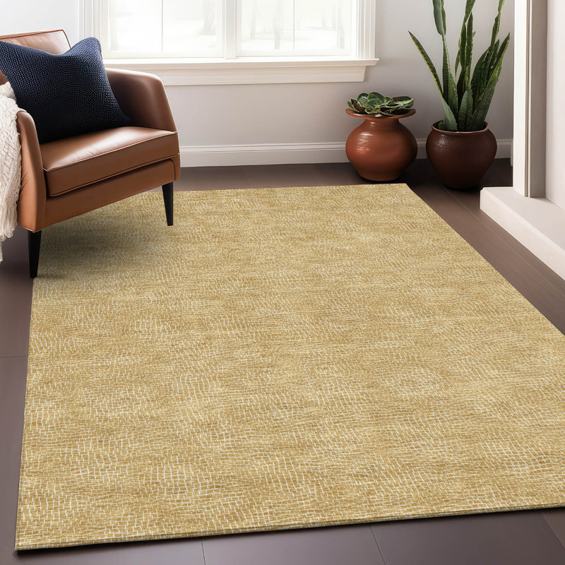 Gold Flat Woven Synthetic Rectangular Washable Rug 46" x 30"