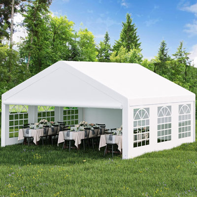Tente de réception extérieure 20 x 20 pi, pavillon de mariage robuste avec fenêtres latérales amovibles et 3 sacs de rangement, grand auvent pour les fêtes de mariage, les événements extérieurs et le camping
